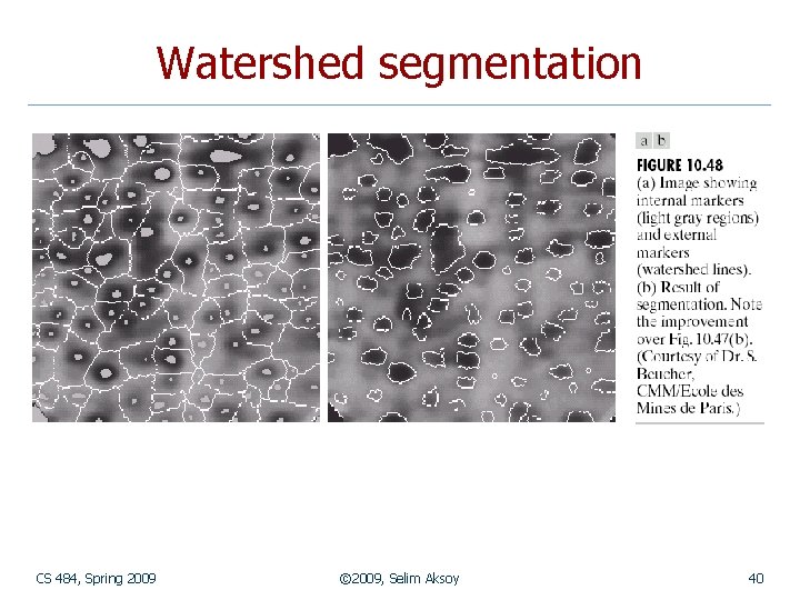 Watershed segmentation CS 484, Spring 2009 © 2009, Selim Aksoy 40 