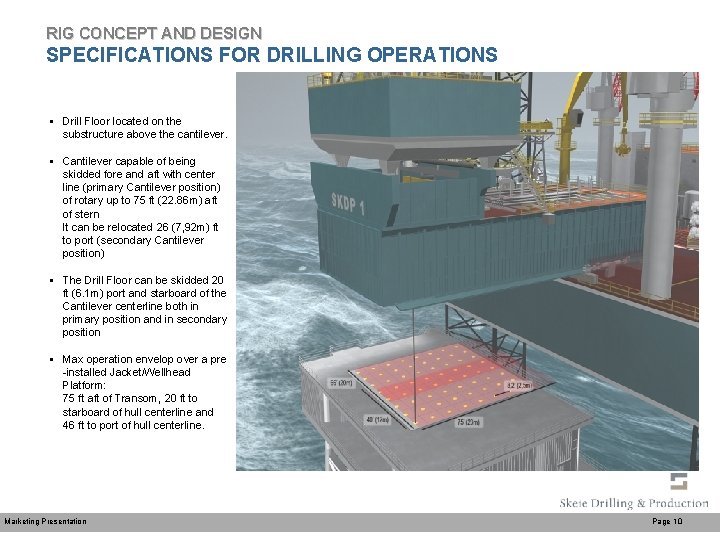 RIG CONCEPT AND DESIGN SPECIFICATIONS FOR DRILLING OPERATIONS § Drill Floor located on the