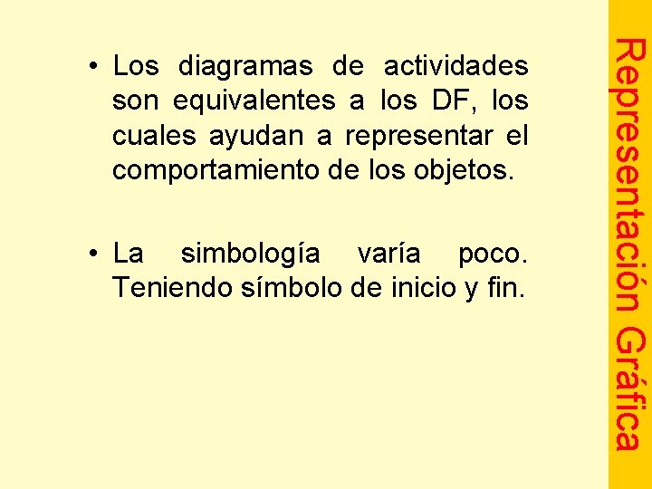  • La simbología varía poco. Teniendo símbolo de inicio y fin. Representación Gráfica