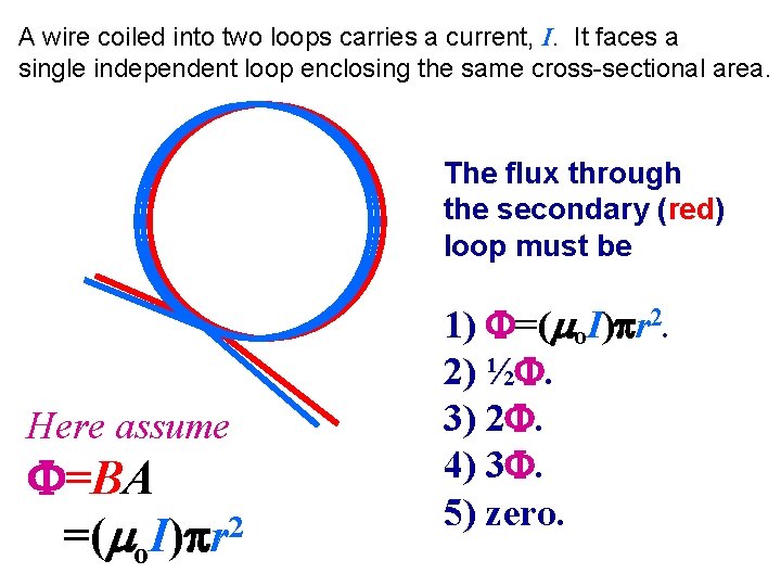 A wire coiled into two loops carries a current, I. It faces a single A wire coiled into two loops carries a current, I. It faces a single