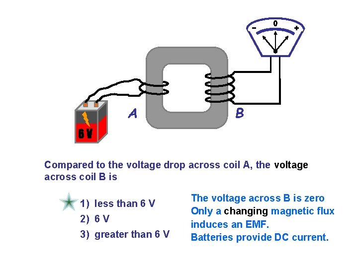A B 6 V Compared to the voltage drop across coil A, the voltage A B 6 V Compared to the voltage drop across coil A, the voltage