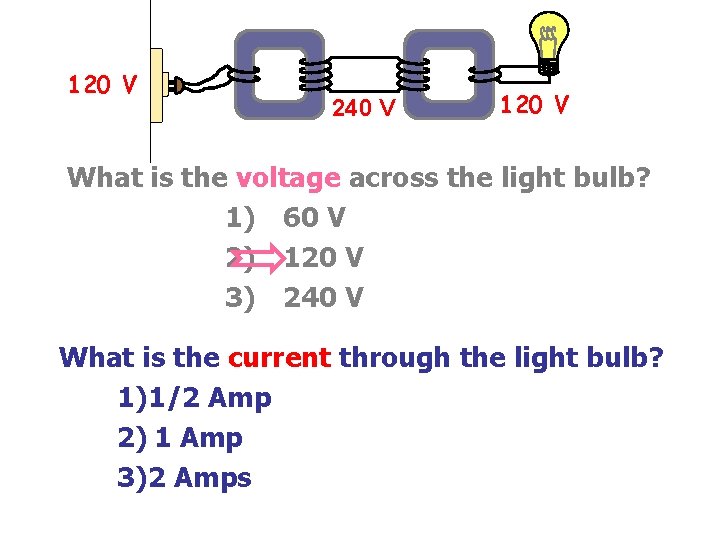 120 V 240 V 120 V What is the voltage across the light bulb? 120 V 240 V 120 V What is the voltage across the light bulb?