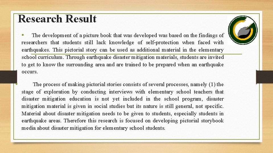 Research Result • The development of a picture book that was developed was based