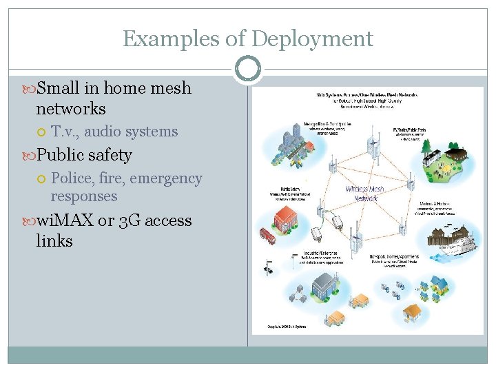 Examples of Deployment Small in home mesh networks T. v. , audio systems Public Examples of Deployment Small in home mesh networks T. v. , audio systems Public