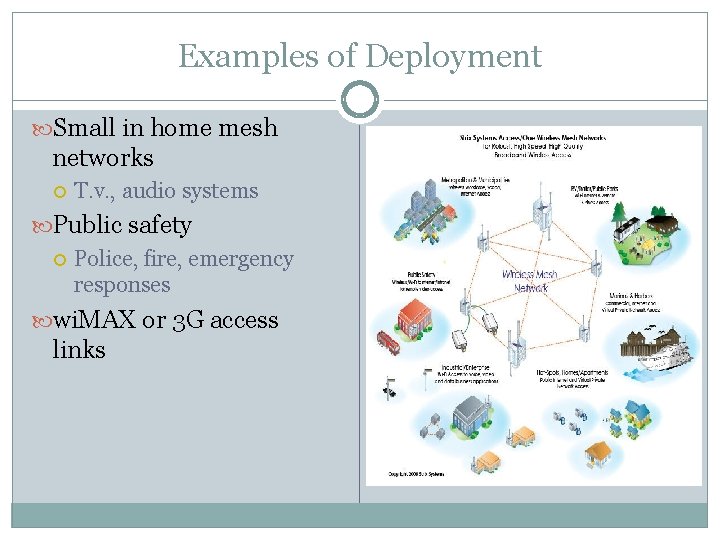 Examples of Deployment Small in home mesh networks T. v. , audio systems Public