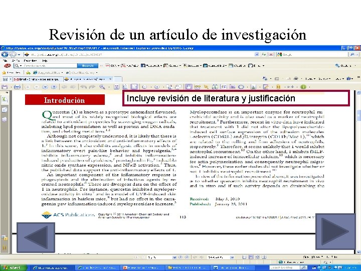 Revisión de un artículo de investigación Introdución Incluye revisión de literatura y justificación 