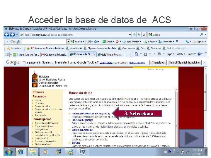 Acceder la base de datos de ACS 3. Selecciona 
