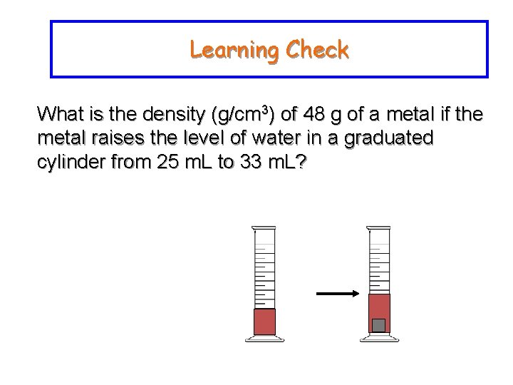 Learning Check What is the density (g/cm 3) of 48 g of a metal