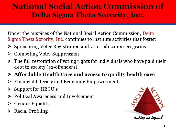 National Social Action Commission of Delta Sigma Theta Sorority, Inc. Under the auspices of