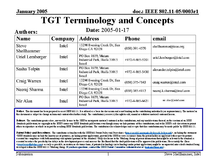 January 2005 doc. : IEEE 802. 11 -05/0003 r 1 TGT Terminology and Concepts