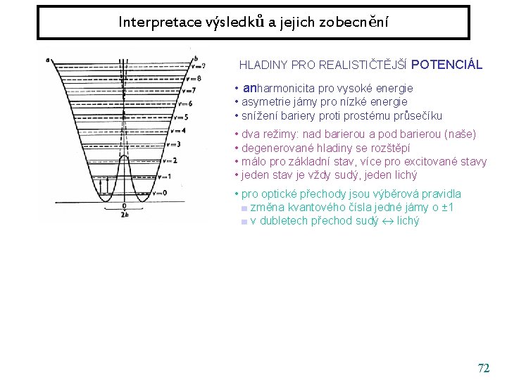 Interpretace výsledků a jejich zobecnění HLADINY PRO REALISTIČTĚJŠÍ POTENCIÁL • anharmonicita pro vysoké energie