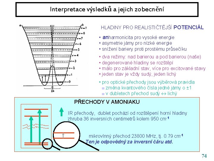 Interpretace výsledků a jejich zobecnění HLADINY PRO REALISTIČTĚJŠÍ POTENCIÁL • anharmonicita pro vysoké energie