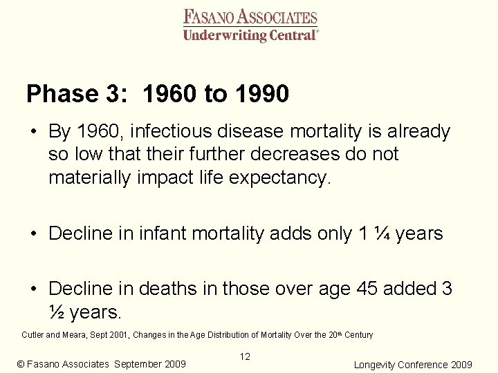 Phase 3: 1960 to 1990 • By 1960, infectious disease mortality is already so