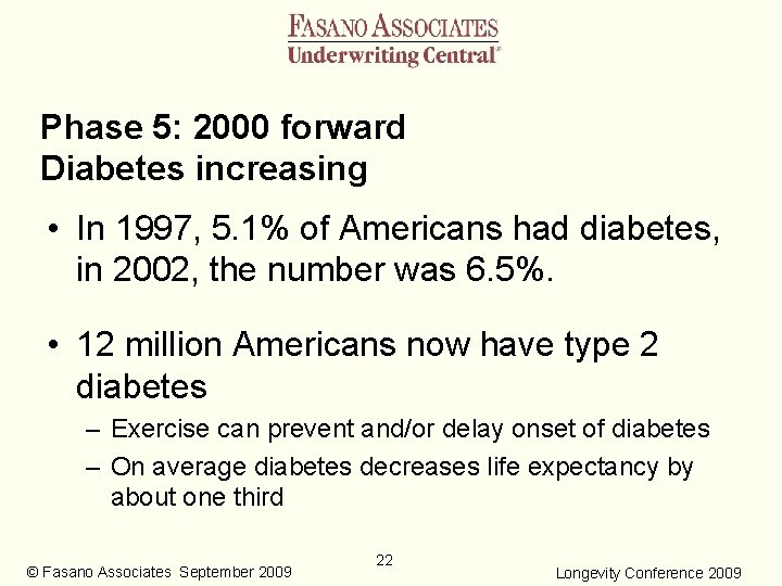 Phase 5: 2000 forward Diabetes increasing • In 1997, 5. 1% of Americans had