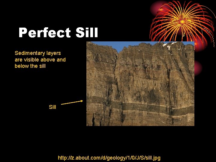 Perfect Sill Sedimentary layers are visible above and below the sill Sill http: //z.