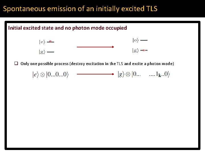 Spontaneous emission of an initially excited TLS Initial excited state and no photon mode