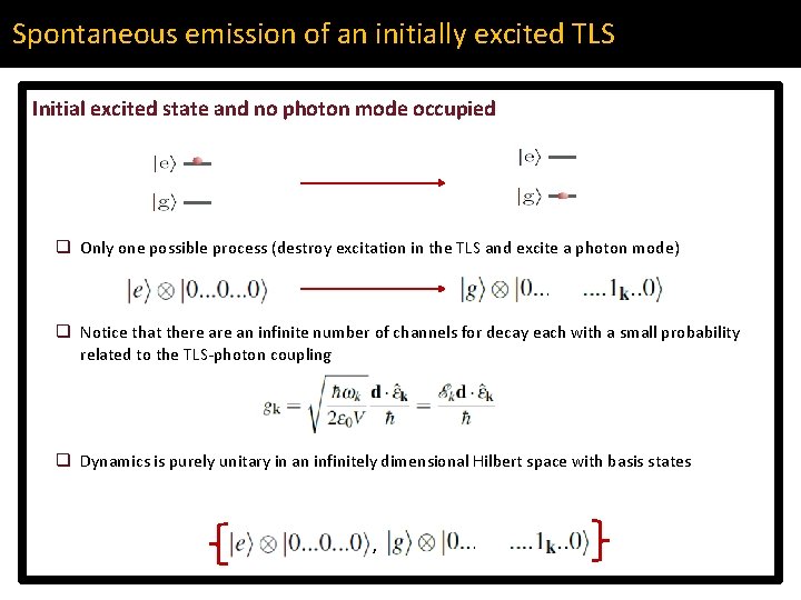 Spontaneous emission of an initially excited TLS Initial excited state and no photon mode