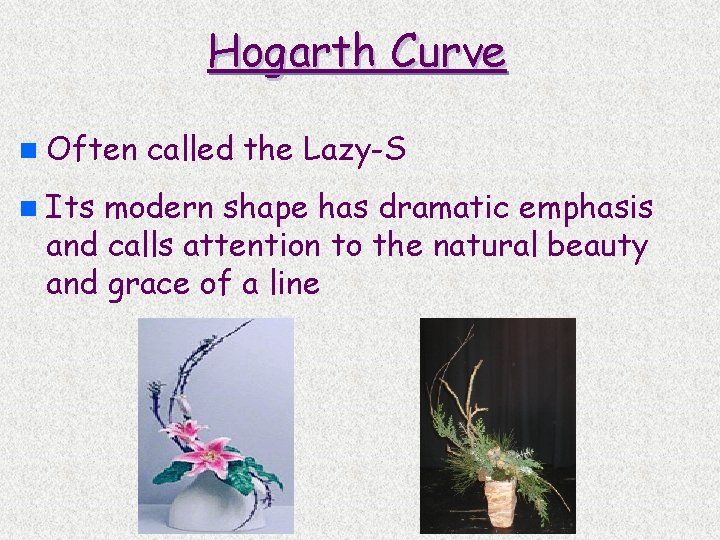 Hogarth Curve n Often n Its called the Lazy-S modern shape has dramatic emphasis