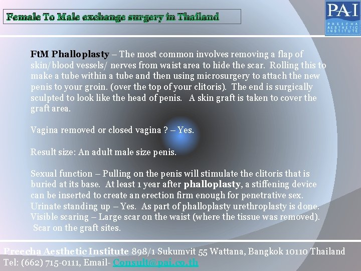 Female To Male exchange surgery in Thailand Ft. M Phalloplasty – The most common