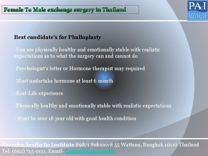 Female To Male exchange surgery in Thailand Best candidate’s for Phalloplasty -You are physically