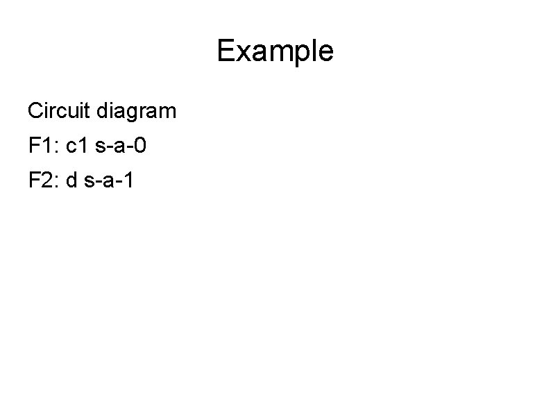 Example Circuit diagram F 1: c 1 s-a-0 F 2: d s-a-1 