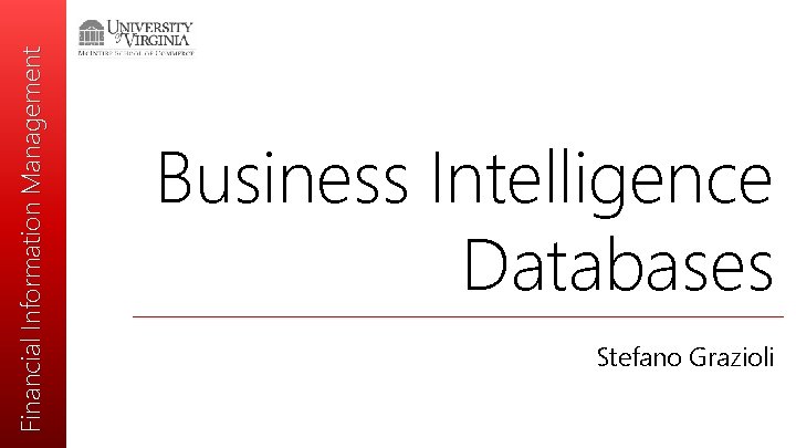 Financial Information Management Business Intelligence Databases Stefano Grazioli 