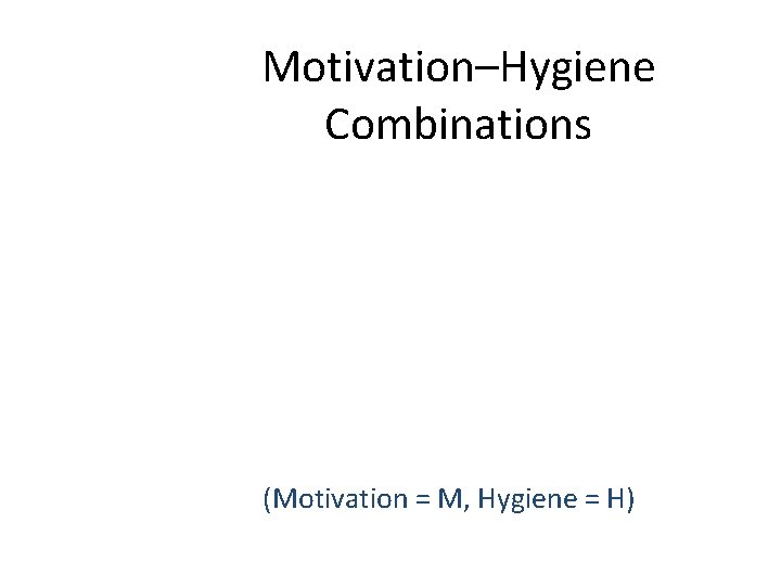 Motivation–Hygiene Combinations (Motivation = M, Hygiene = H) 