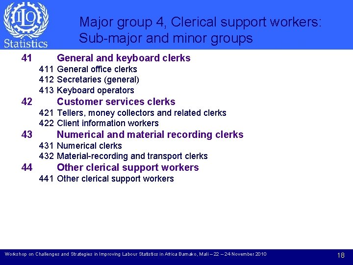 Major group 4, Clerical support workers: Sub-major and minor groups 41 General and keyboard