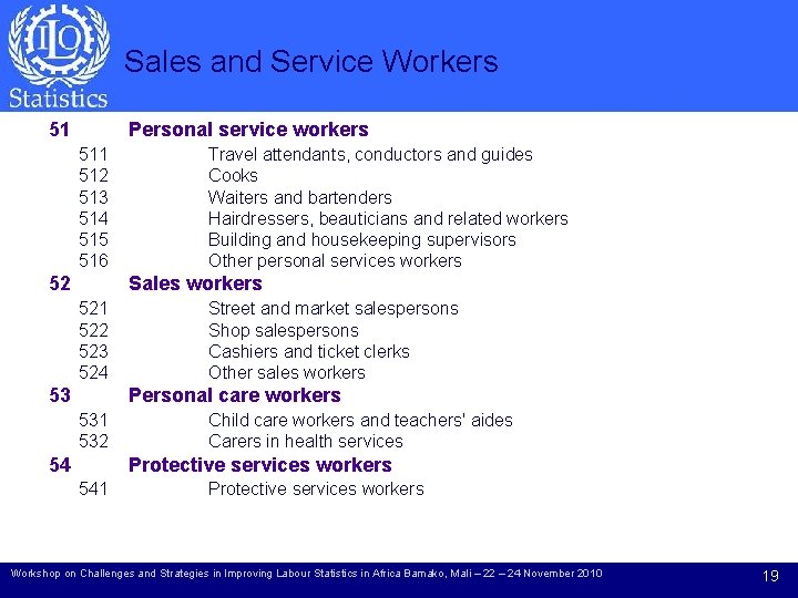 Sales and Service Workers 51 Personal service workers 511 512 513 514 515 516