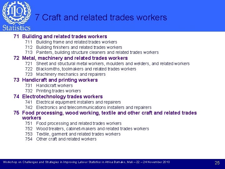7 Craft and related trades workers 71 Building and related trades workers 711 Building