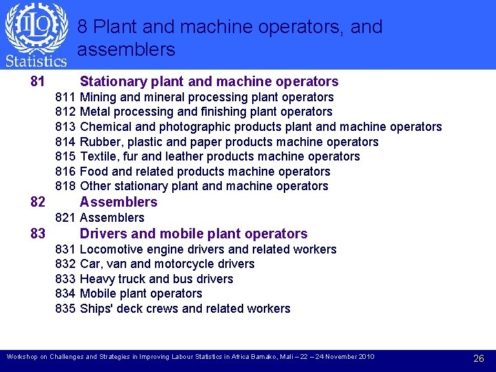 8 Plant and machine operators, and assemblers 81 Stationary plant and machine operators 811