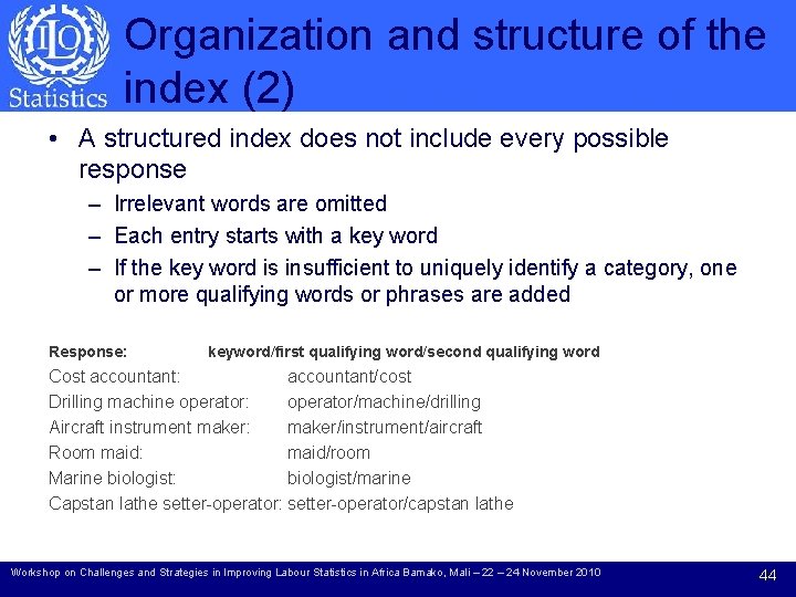Organization and structure of the index (2) • A structured index does not include