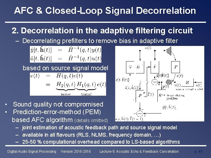 AFC & Closed-Loop Signal Decorrelation 2. Decorrelation in the adaptive filtering circuit – Decorrelating