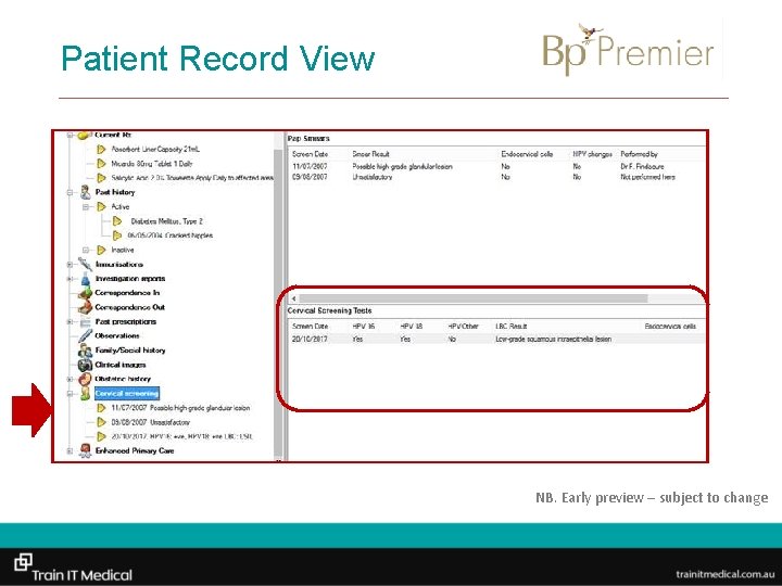 Patient Record View NB. Early preview – subject to change 