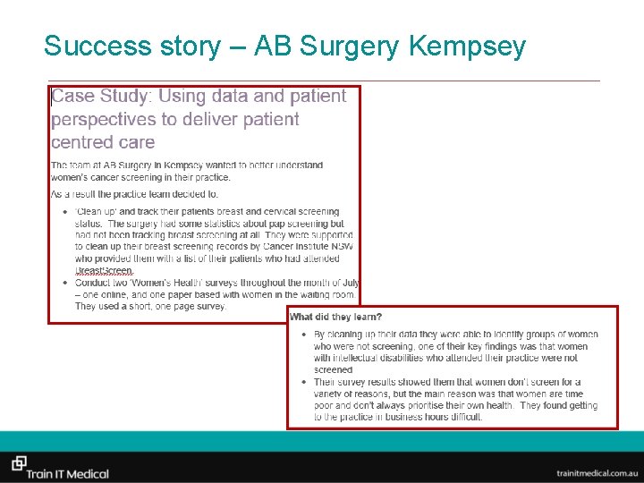 Success story – AB Surgery Kempsey 