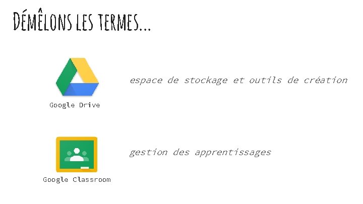 Démêlons les termes. . . espace de stockage et outils de création Google Drive