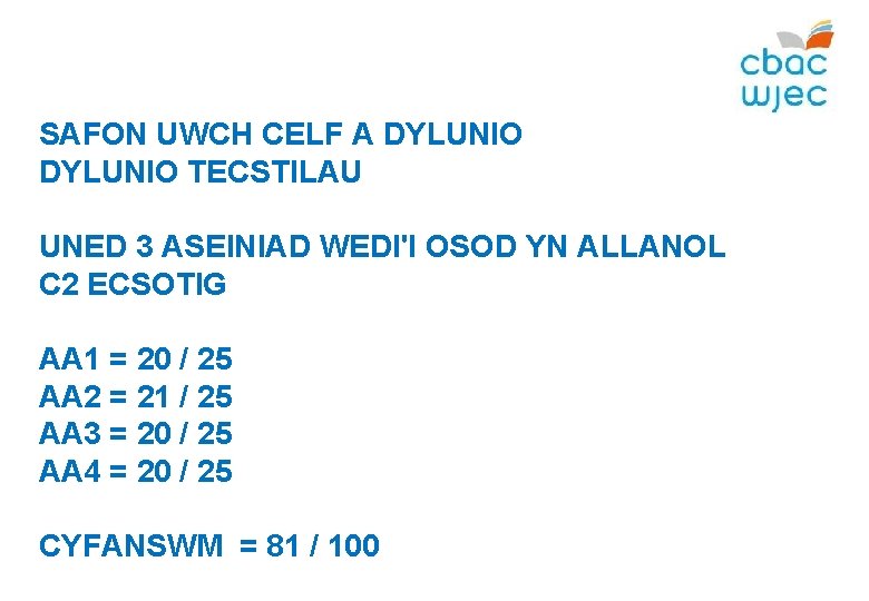 SAFON UWCH CELF A DYLUNIO TECSTILAU UNED 3 ASEINIAD WEDI'I OSOD YN ALLANOL C