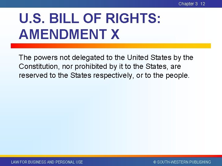 Chapter 3 12 U. S. BILL OF RIGHTS: AMENDMENT X The powers not delegated Chapter 3 12 U. S. BILL OF RIGHTS: AMENDMENT X The powers not delegated