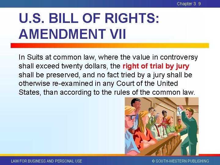 Chapter 3 9 U. S. BILL OF RIGHTS: AMENDMENT VII In Suits at common Chapter 3 9 U. S. BILL OF RIGHTS: AMENDMENT VII In Suits at common
