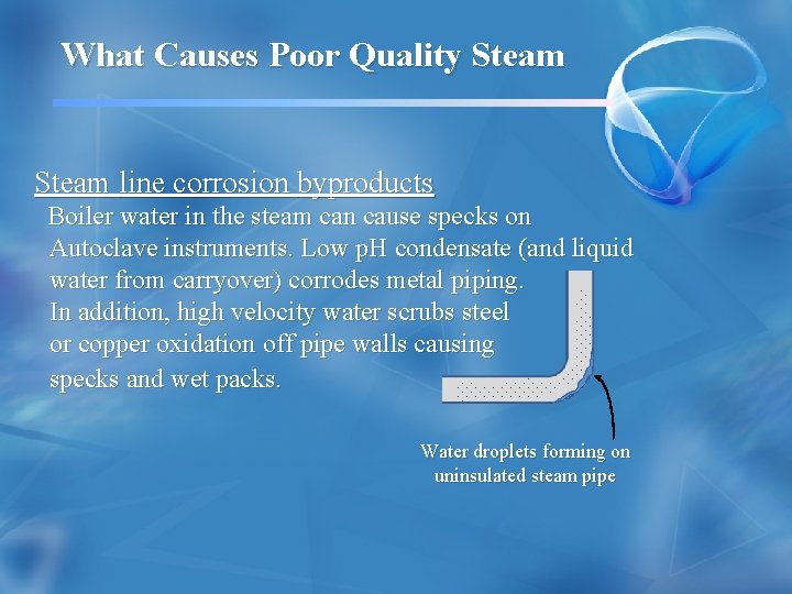 What Causes Poor Quality Steam line corrosion byproducts Boiler water in the steam can