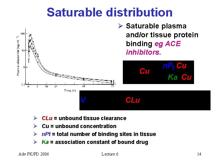 Saturable distribution Ø Saturable plasma and/or tissue protein binding eg ACE inhibitors. Ø Ø