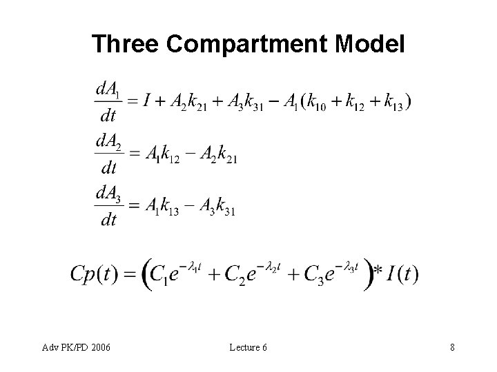 Three Compartment Model Adv PK/PD 2006 Lecture 6 8 