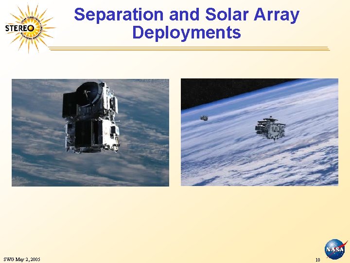 Separation and Solar Array Deployments SWG May 2, 2005 10 