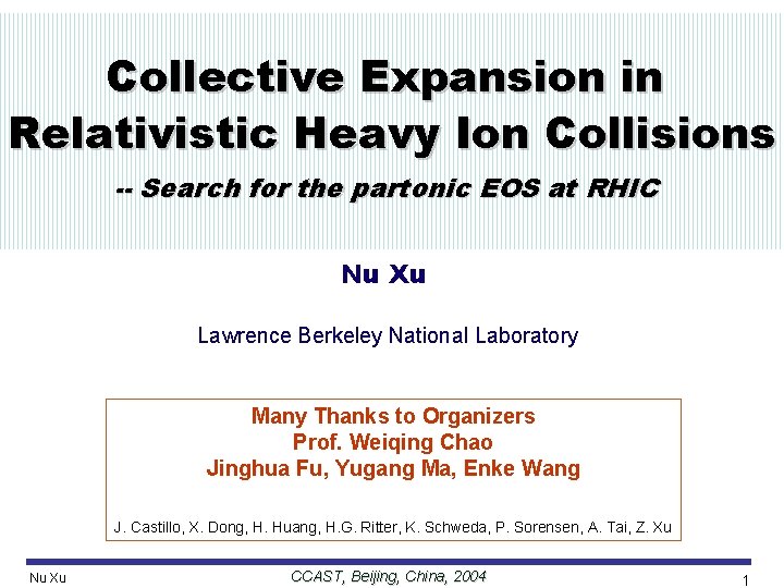 Collective Expansion in Relativistic Heavy Ion Collisions //Talk/2004/07 USTC 04/NXU_USTC_8 July 04// -- Search