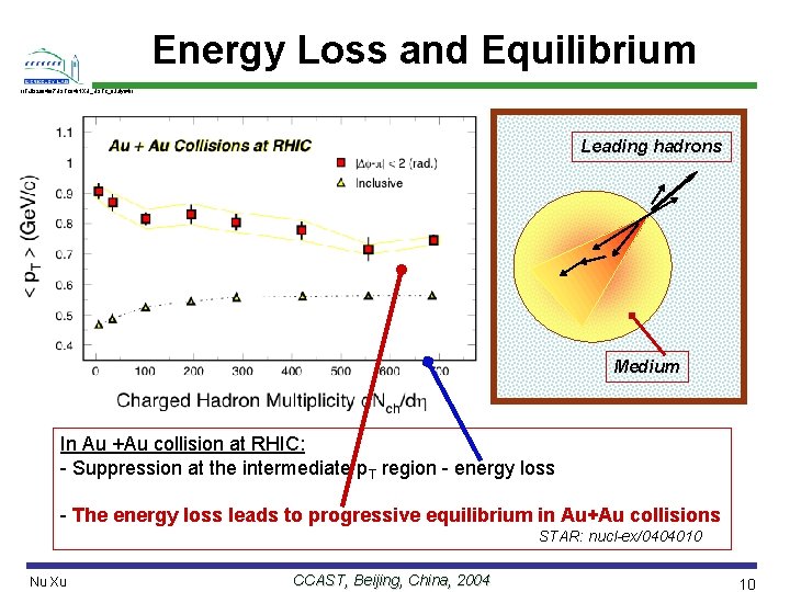 Energy Loss and Equilibrium //Talk/2004/07 USTC 04/NXU_USTC_8 July 04// Leading hadrons Medium In Au