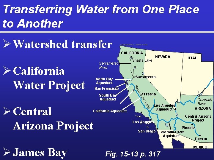 Transferring Water from One Place to Another Ø Watershed transfer CALIFORNIA Sacramento River Ø