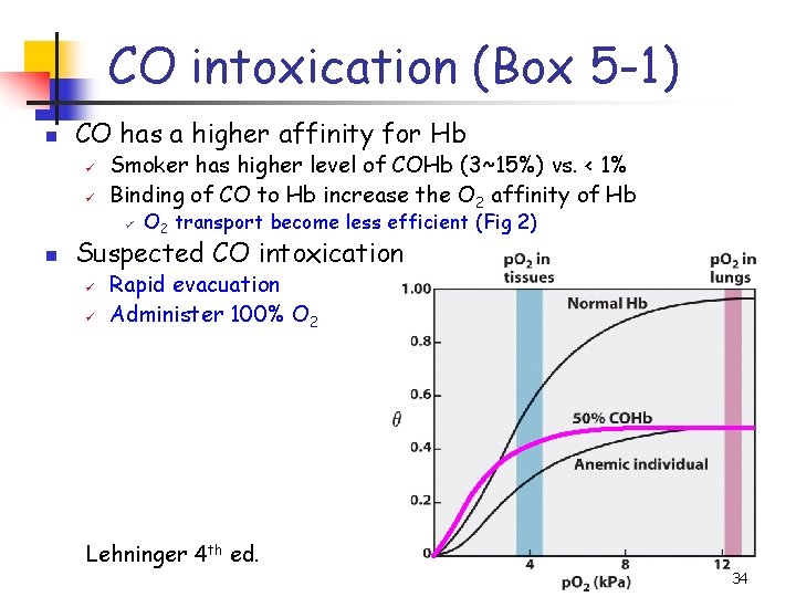 CO intoxication (Box 5 -1) n CO has a higher affinity for Hb ü