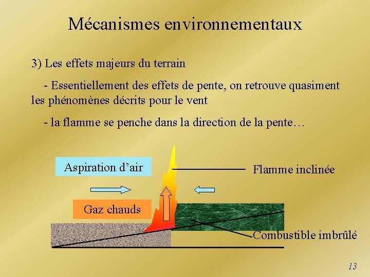 Mécanismes environnementaux 3) Les effets majeurs du terrain - Essentiellement des effets de pente,