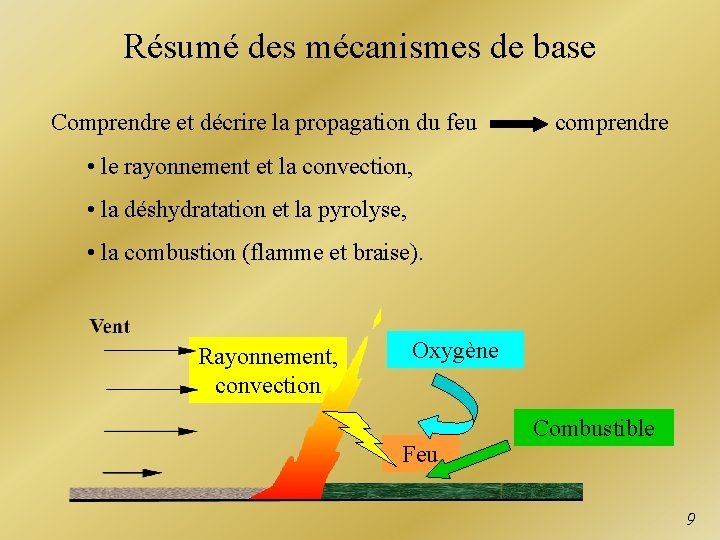 Résumé des mécanismes de base Comprendre et décrire la propagation du feu comprendre •