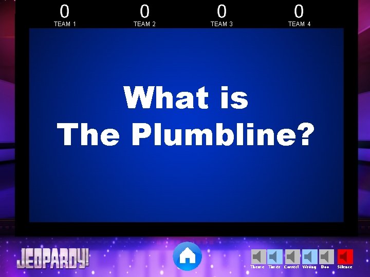 TEAM 1 TEAM 2 TEAM 3 TEAM 4 What is The Plumbline? Theme Timer